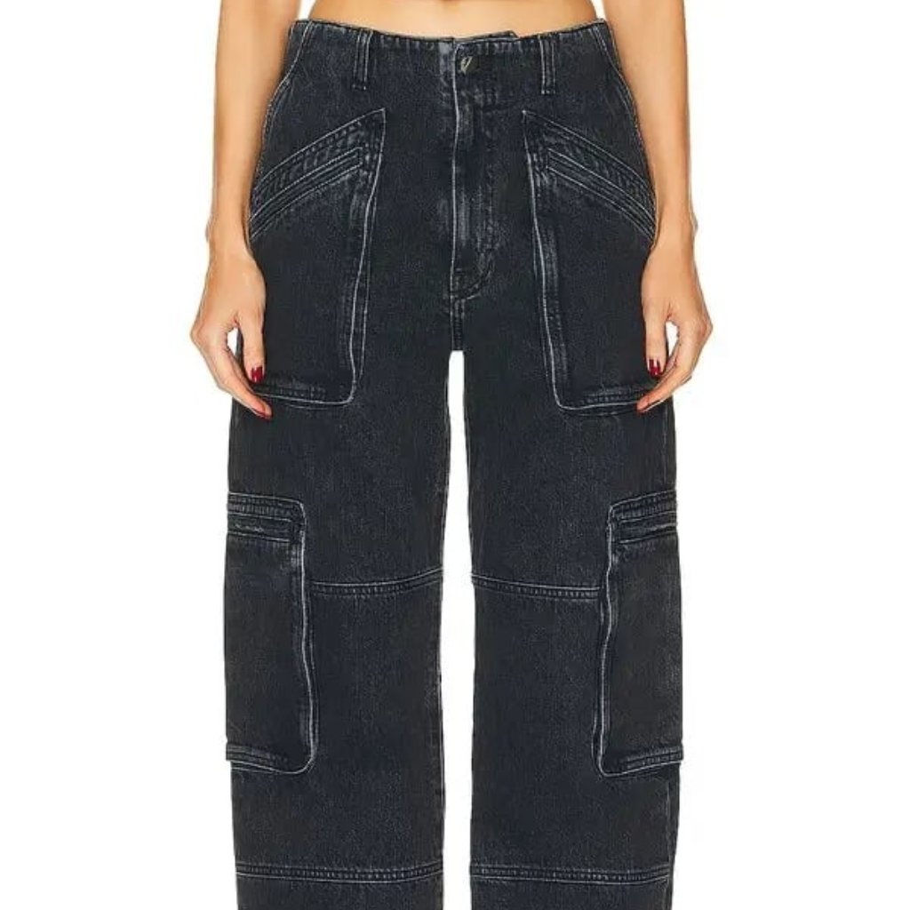 Amiri Cargo Loose In Faded Black Wide Leg Cargo Pockets Jeans New